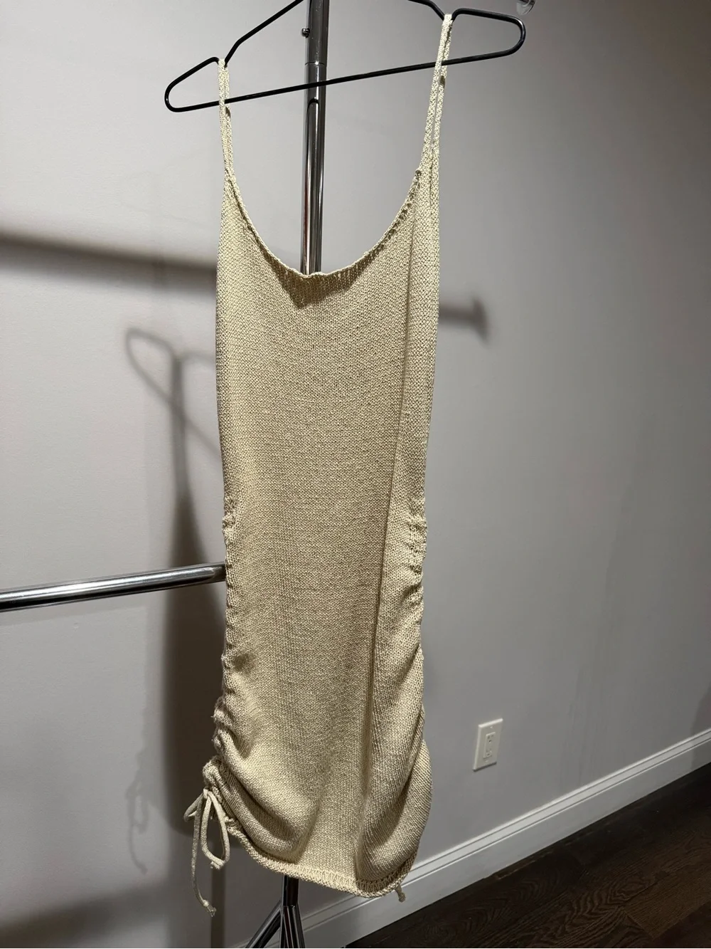 Beige Knit Ruched Slip Dress